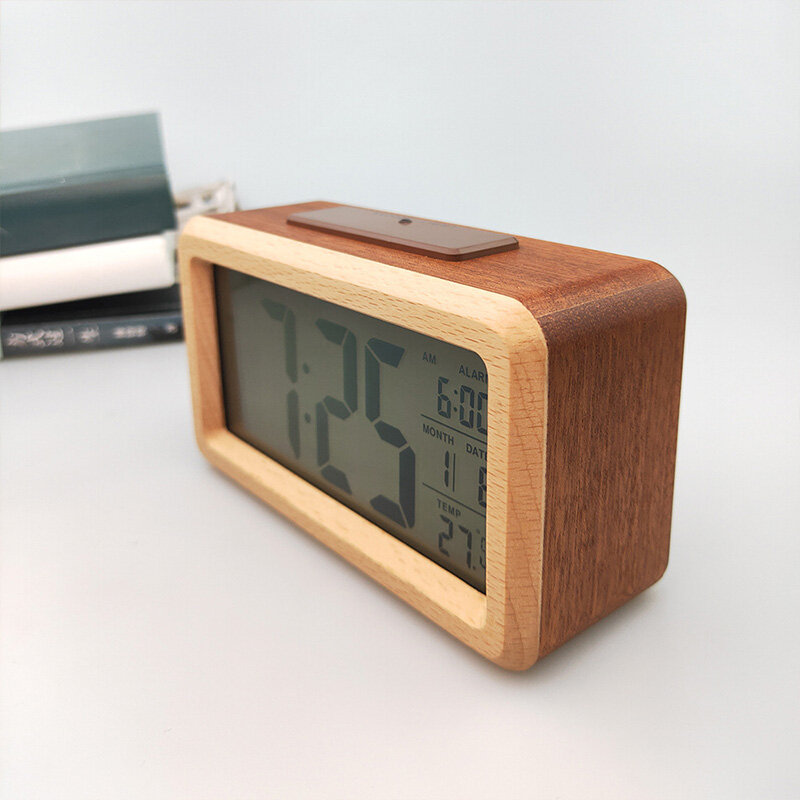 Solid wood] creative electronic clock simple solid wood alarm clock fashion electronic gift smart clock