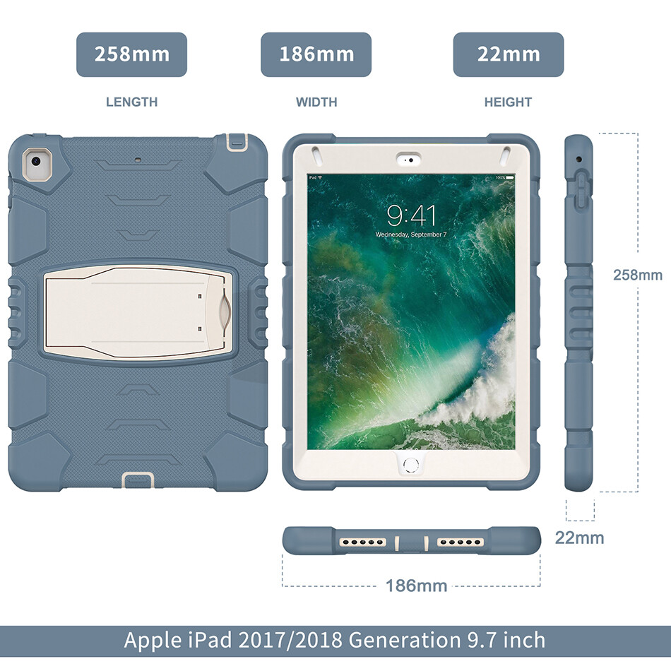 IFar Ốp Lưng Bảo Vệ Ba Lớp Có Chân Đế, Ốp Chống Sốc Cho iPad 9.7 Vỏ Silicon Pro 9.7 Air 2 Thế Hệ Thứ 5 + Bút Stylus