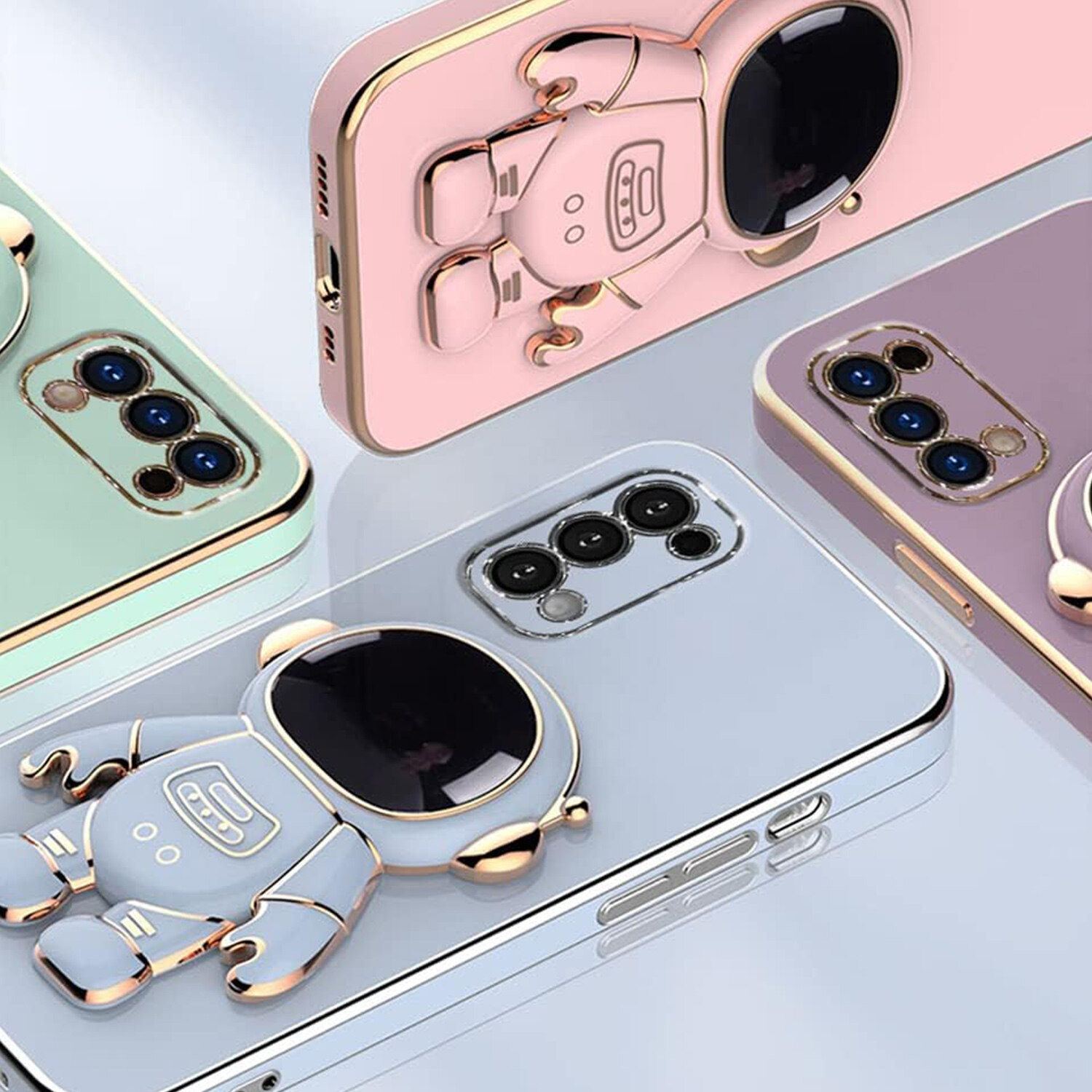 Tương Thích Với Galaxy Lưu Ý 20 Siêu Trường Hợp Dễ Thương Mạ 3D Phi Hành Gia Hidden Chân Đế Chủ Trường Hợp Ốp viền mềm bằng nhựa TPU Mạ Điện Chống Sốc Bảo Vệ Bìa Ốp điện thoại cho Samsung Galaxy Lưu Ý 20