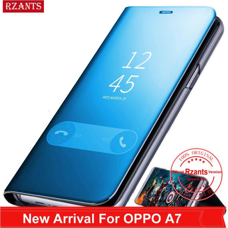 Rzants untuk OPPO A7 Casing Mewah Slim【mirror】intelligent Berdiri Ponsel Putar Kulit Casing