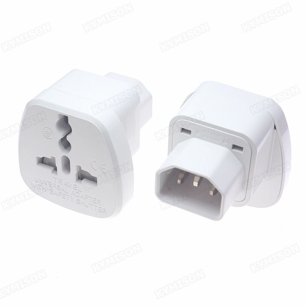 IEC 320 C14 Inlet Plug to Universal Outlet Socket Converter, 1 to 2 Receptable Power Adapter
