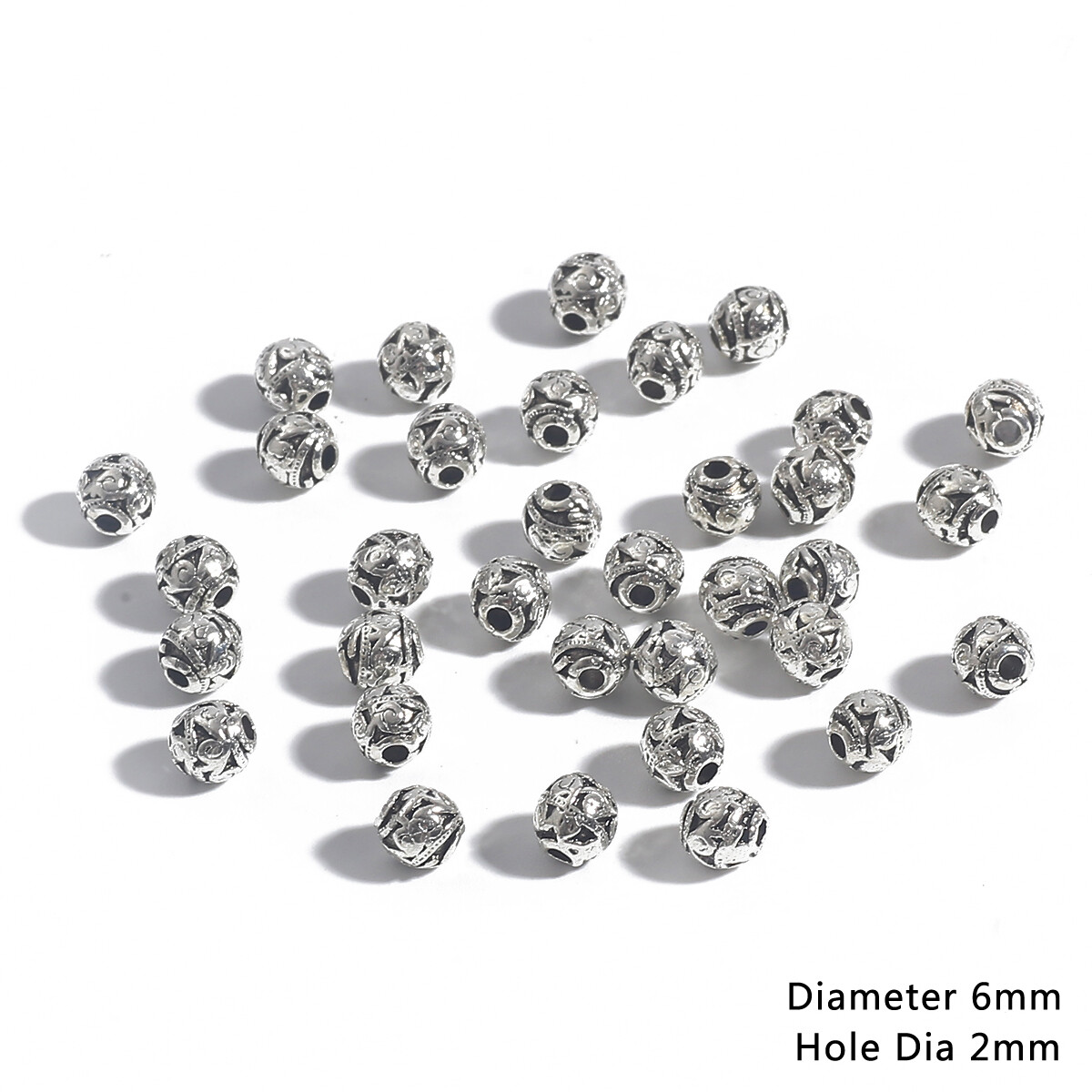 20Pcs 6mm Tibetan Antique Silver Hollow Ball Beads Alloy Round Spacer Beads For Diy Charm Bracelets Necklace Jewelry Findings
