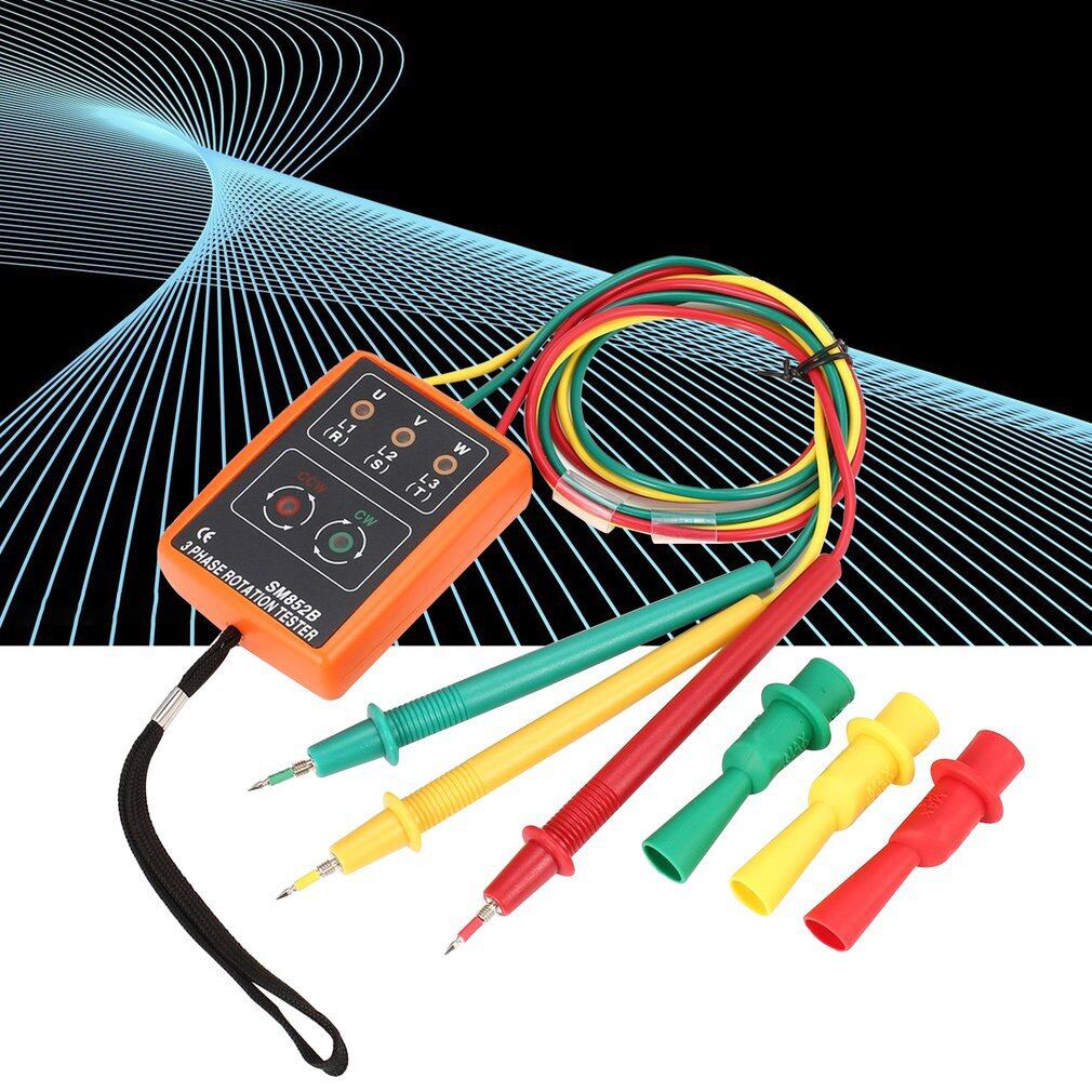 OBBB SM852B 3 Phase Rotation Tester 60V-600V AC Digital Phase Indicator Detector LED Buzzer Phase Sequence Meter Voltage Tester