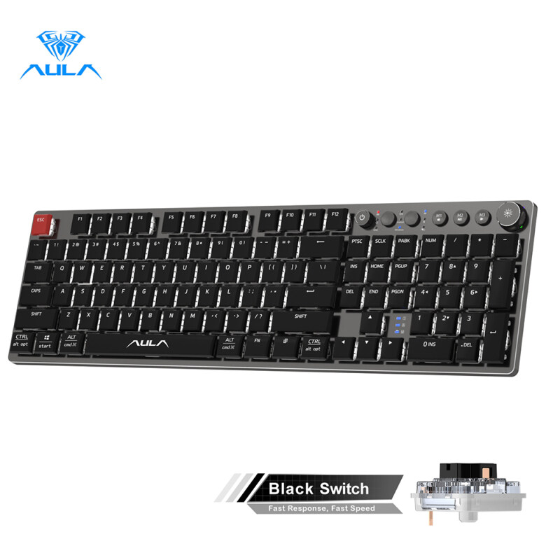 New Arrive! AULA F2090(wired+2.4G+bluetooth)Ultra-thin Mechanical Keyboard 104 Keys Suitable For PC/MAC/I0S/ Android /Windows Singapore
