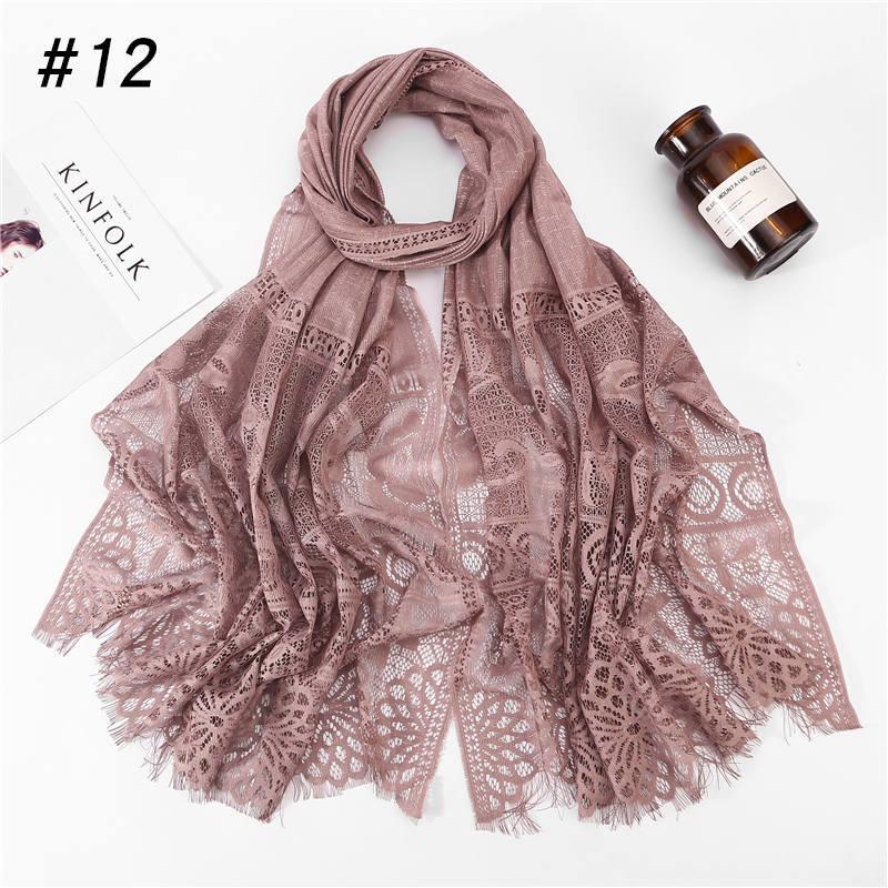 Jifang Fashion Women Floral Lace Scarf Muslim Hijab Shawls Hollow Flower Lace Head Wraps Headband Pashmina Scarves WJ383