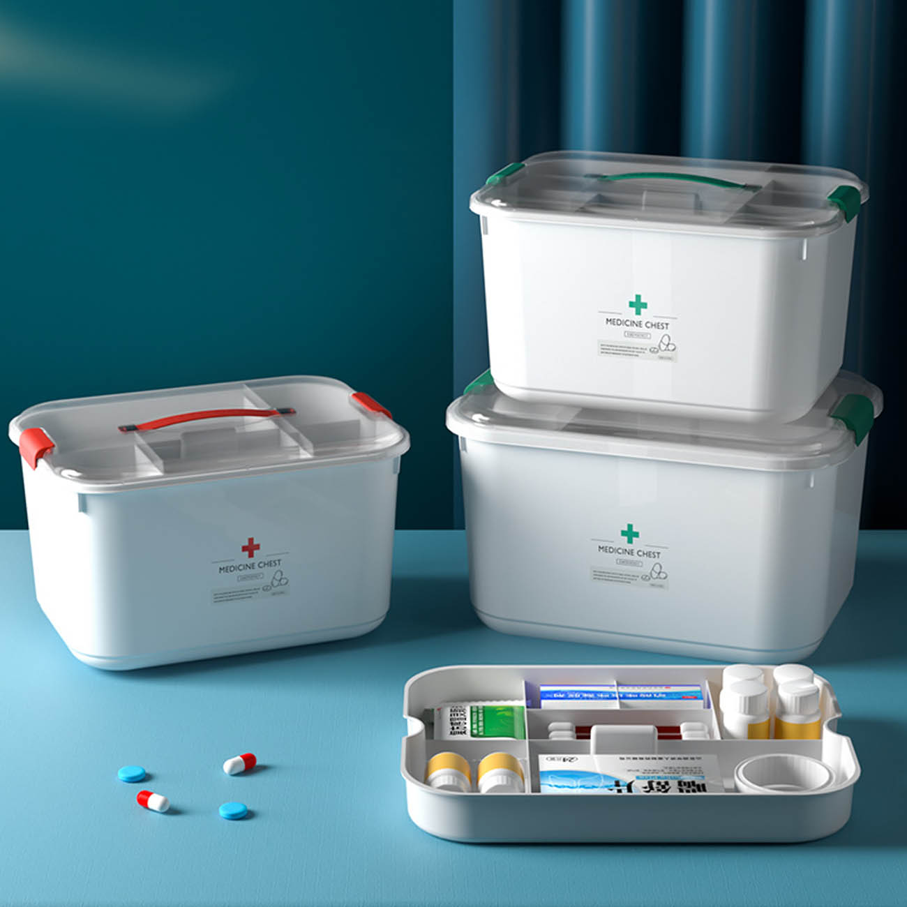 CNMF PP Grid Design Snap Fit High-Capacity Double Layer Medicine Storage Box