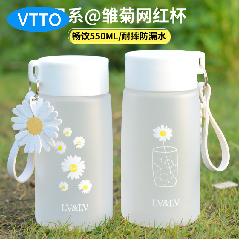 VTTO 500ml Small Daisy Transparent Plastic Water Bottles Creative Frosted Water Bottle With Portable Rope Travel Tea Cup