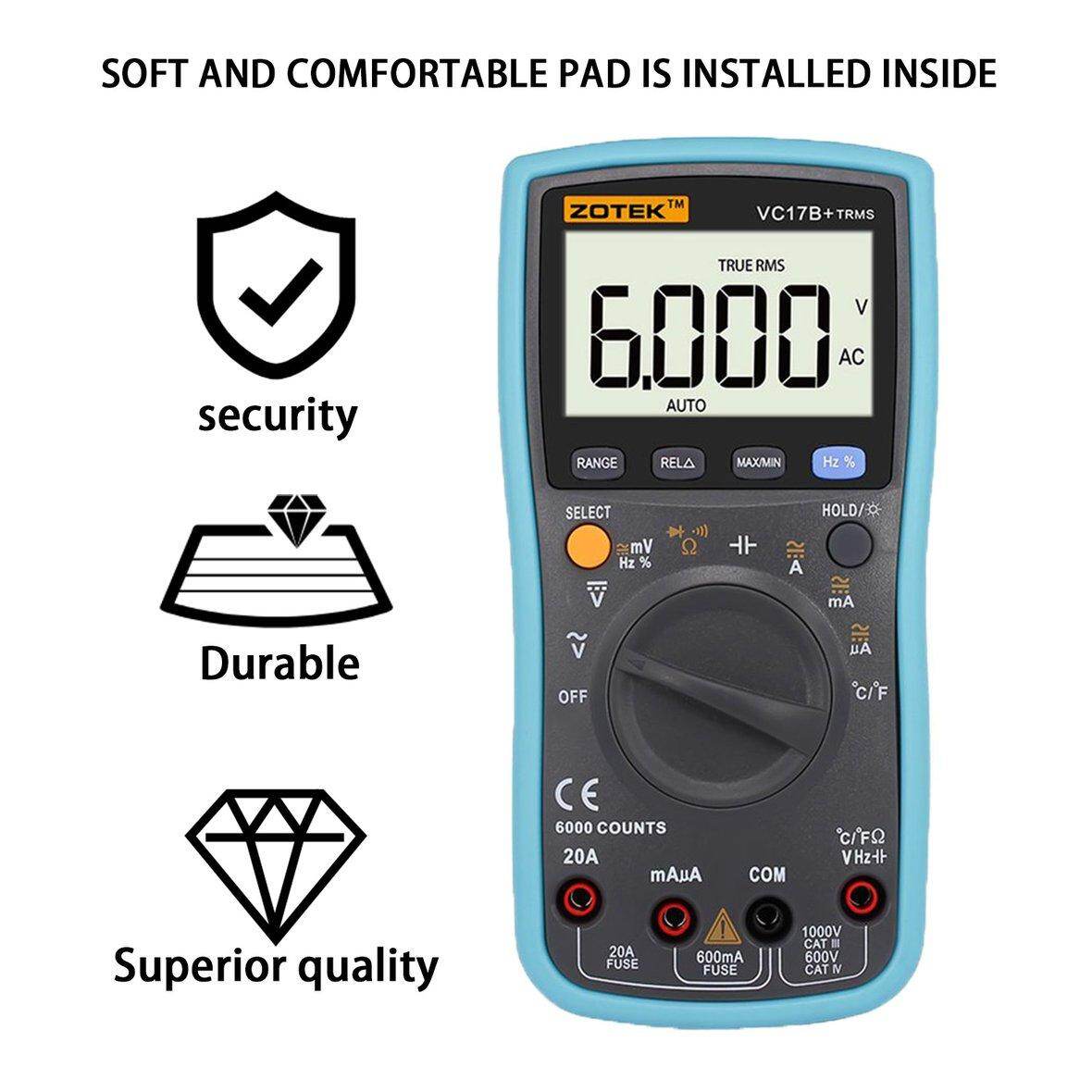 ZOTEK VC17B Digital Multimeter 6000 Counts Backlight AC DC Ammeter Voltmeter Ohm Capacitance Meter Portable Multimeter