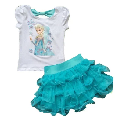 Girls Princess Dress + T shirt 2 Pcs Set Baby Kid Clothes Princess Dress Anna Elsa Tutu Dress Sets 3-8Age