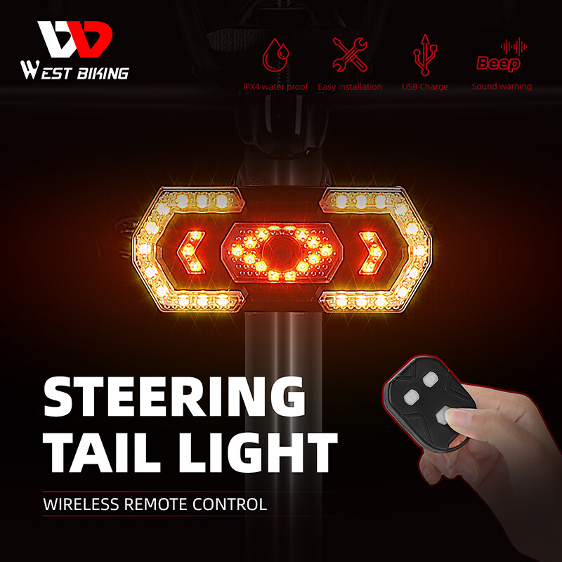 WEST BIKING Turn Signal Bicycle Tail Light With Horn Wireless Remote MTB Road Bike Rear Light USB Rechargeable Bike Accessories Waterproof Cycling Taillight