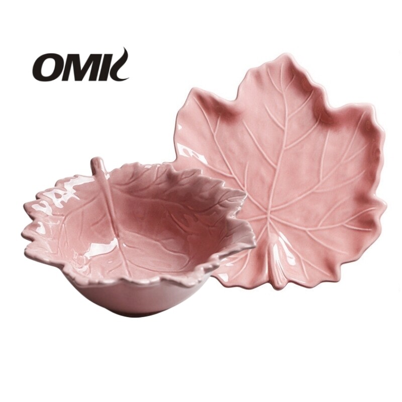 OMK Maple leaf shaped Ceramic plates and salad bowls