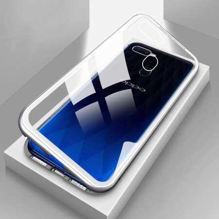 การดูดซับแม่เหล็กกันชนโลหะสำหรับ OPPO F9 Slim กระจกเทมเปอร์ 2 in 1 เคสมือถืออะลูมิเนียมการดูดซับแม่เหล็ก SHELL