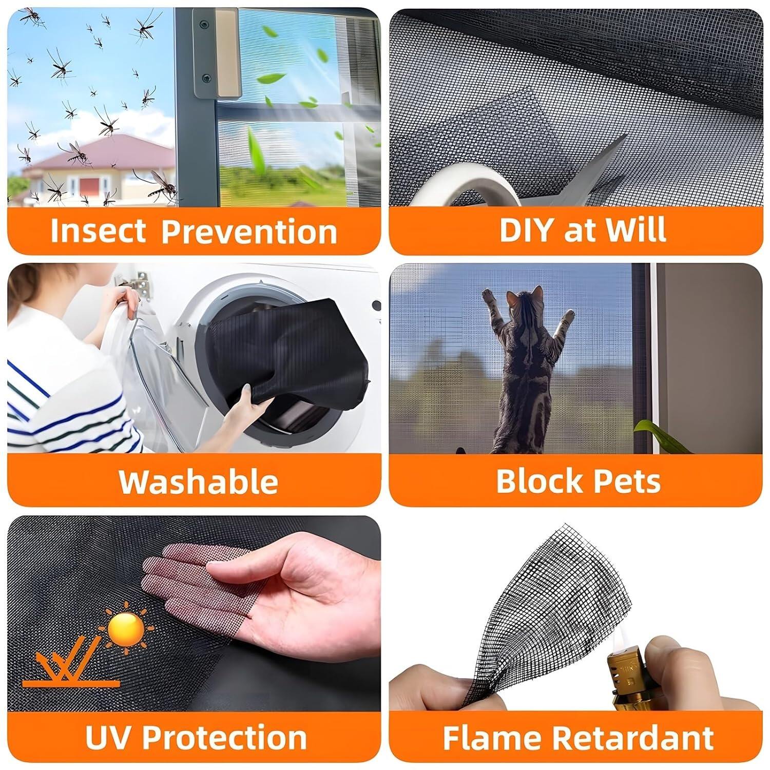 Cửa Sổ Màn Hình Muỗi Màn Chống Muỗi Có Thể Ngăn Ngừa Sốt Dengue, Lưới Sợi Thủy Tinh Có Thể Điều Chỉnh Tự Làm Thay Thế Màn Chống Côn Trùng Màn Hình, Muỗi, Lưới Ruồi Bằng Băng Dính (Đen, Xám, Trắng)