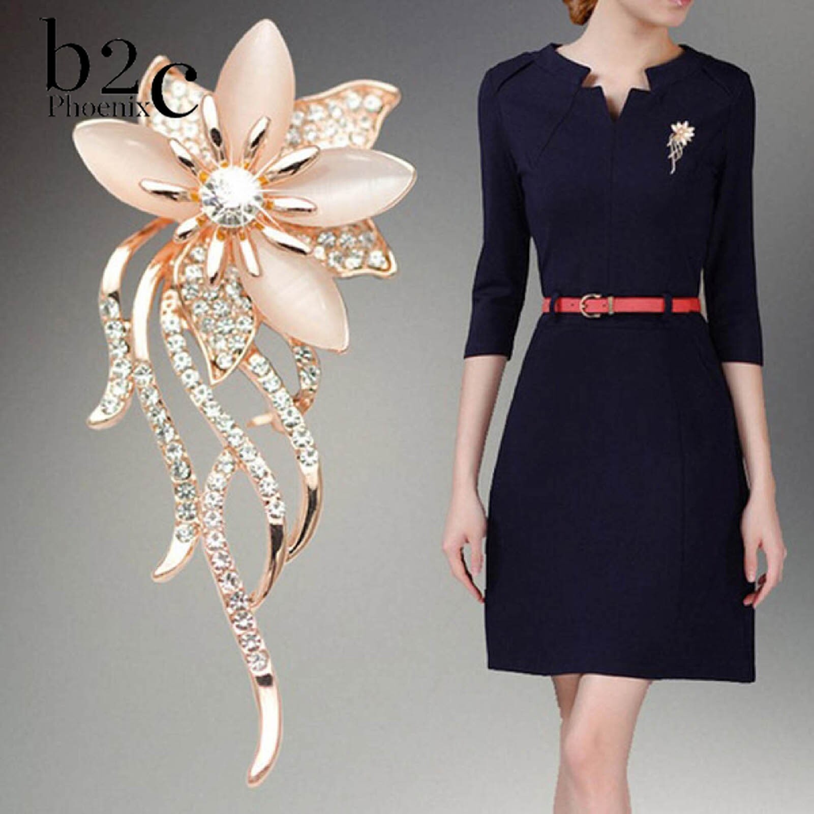 Phoenix B2C Brooch Pin Shiny Alloy Women's Flower Brooch Pin for Banquet