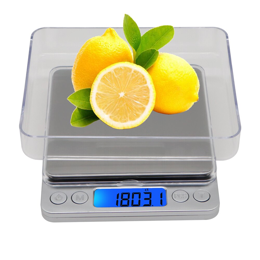 3000G 0.1G LCD Mini Electronic Scale 2Kg Kitchen Digital Scales Pocket Platform Jewelry Weighing Balance Scale With 2 Trays