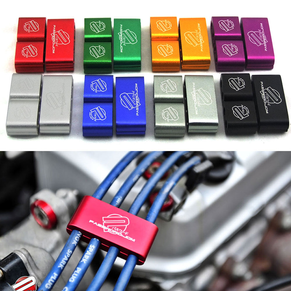 3pcs/pack JDM SPW Password Car Spark Plug Electrical Wire Clamp Separator Line Ignition Cable Clip Auto Decoration (Blue)