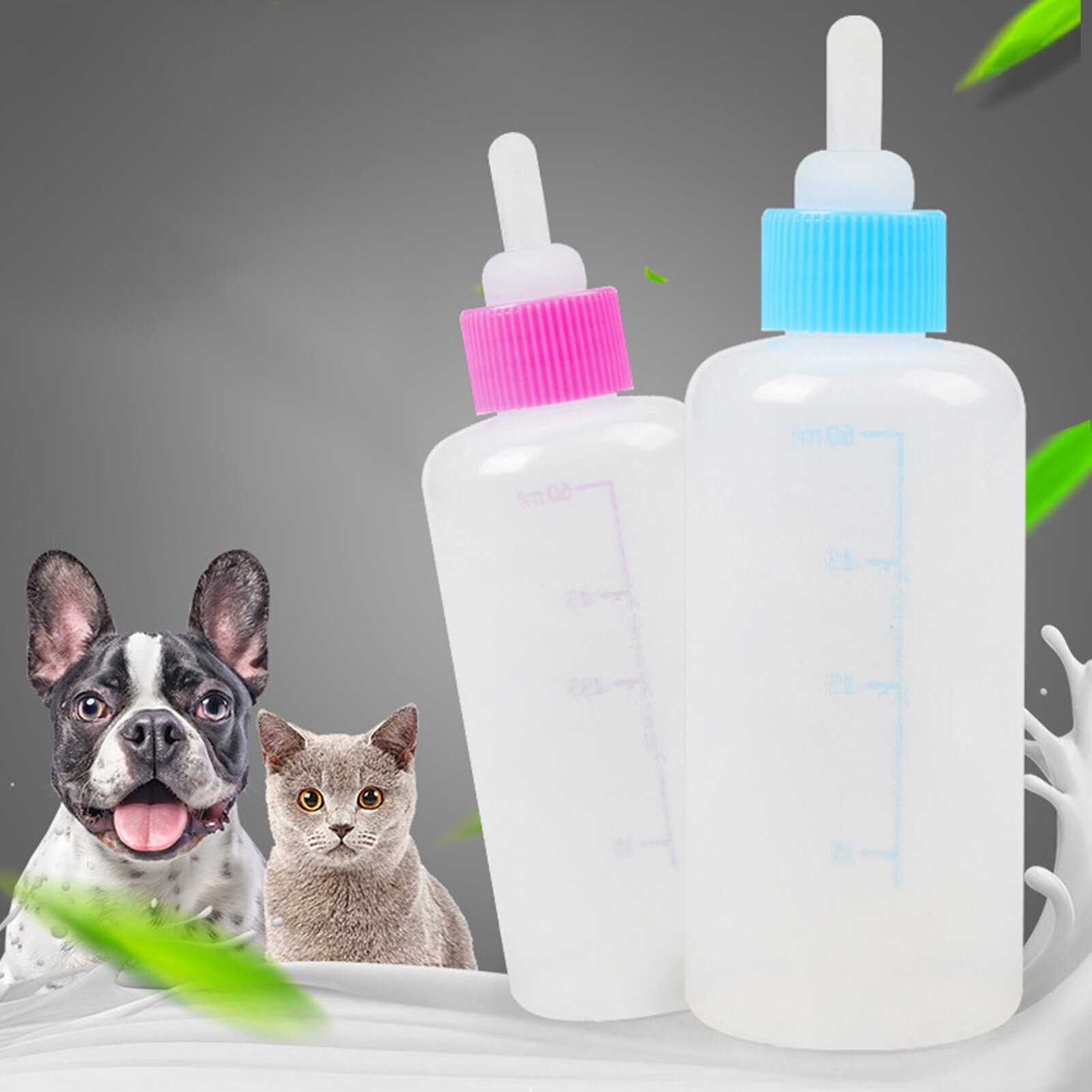 huanhuang® 6Pcs Pet Products Transparent with Scale Silicone 60ml Dog Cat Feeding Bottle Set for Small Puppies