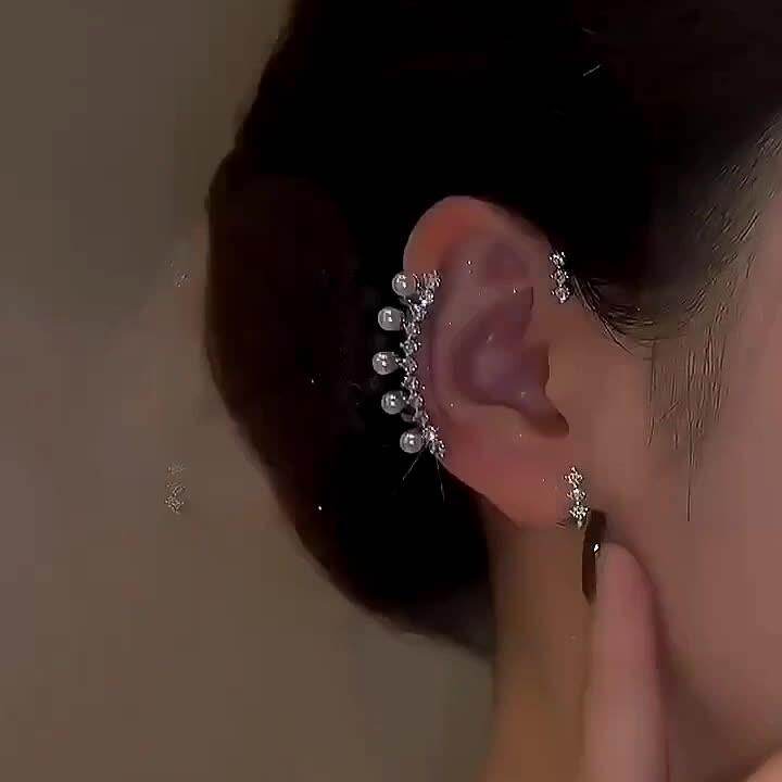 ☑☬☃ Delicate Crystal Pearl Ear Clip Fake Earrings Zircon Earing 2022 New