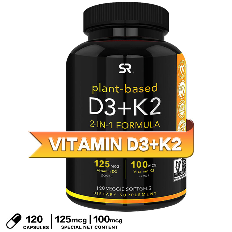 Sports Research Plant Based D3 K2 Sports Research Vitamin D3 + K2 with Coconut MCT Oil - Vegan D3 5000iu