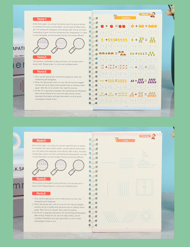 FS 4 sets English Character Practice Sticker Children's Word Practice Post Fun Math Calculation Introduction to Drawing Pen Control Training Book