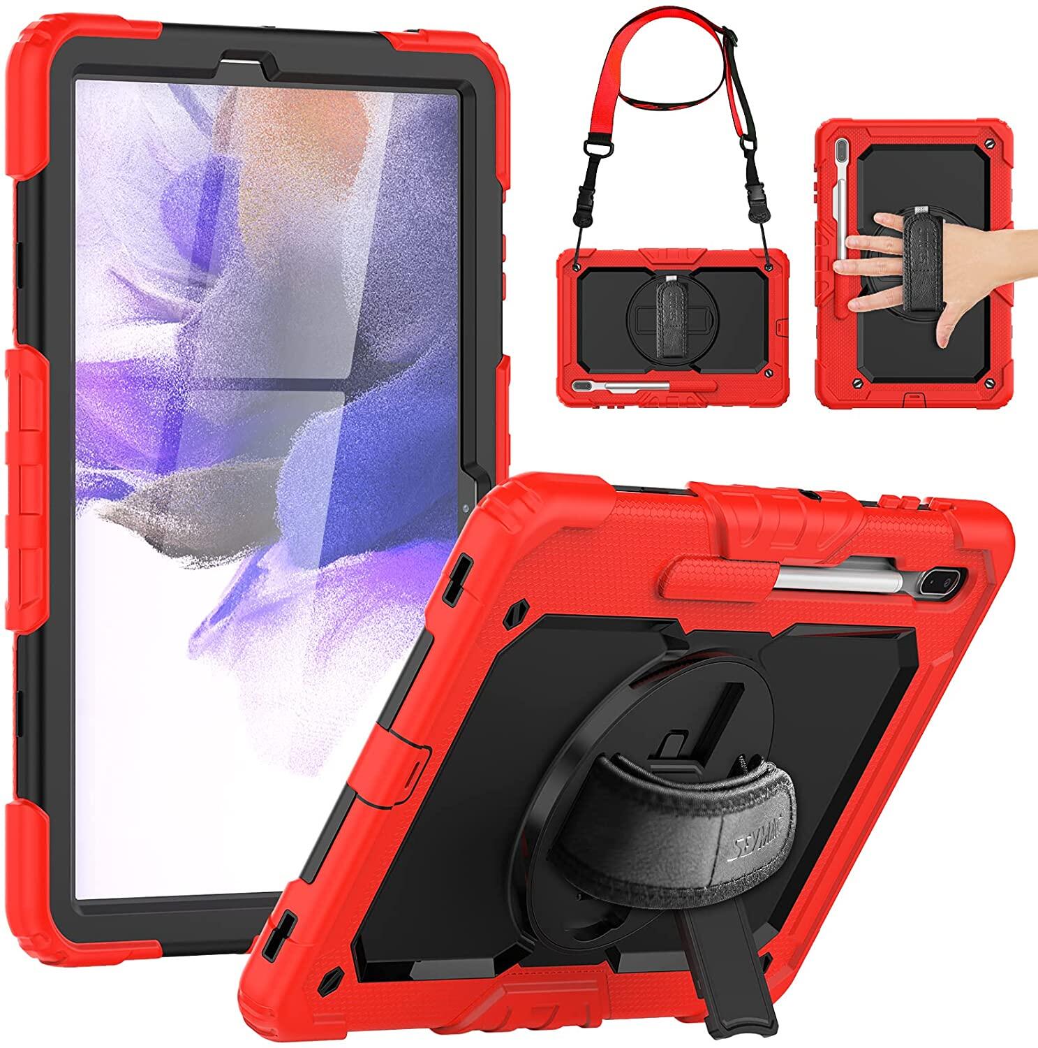 for Samsung Galaxy Tab S9 Plus 2023, Tab S9 FE Plus 2023, Tab S8 Plus 2022, Tab S7 FE 12.4 Inch 2021 & Galaxy Tab S7 Plus 2020 Case with Rotatable Stand/Hand Strap and Built-in Screen Protector