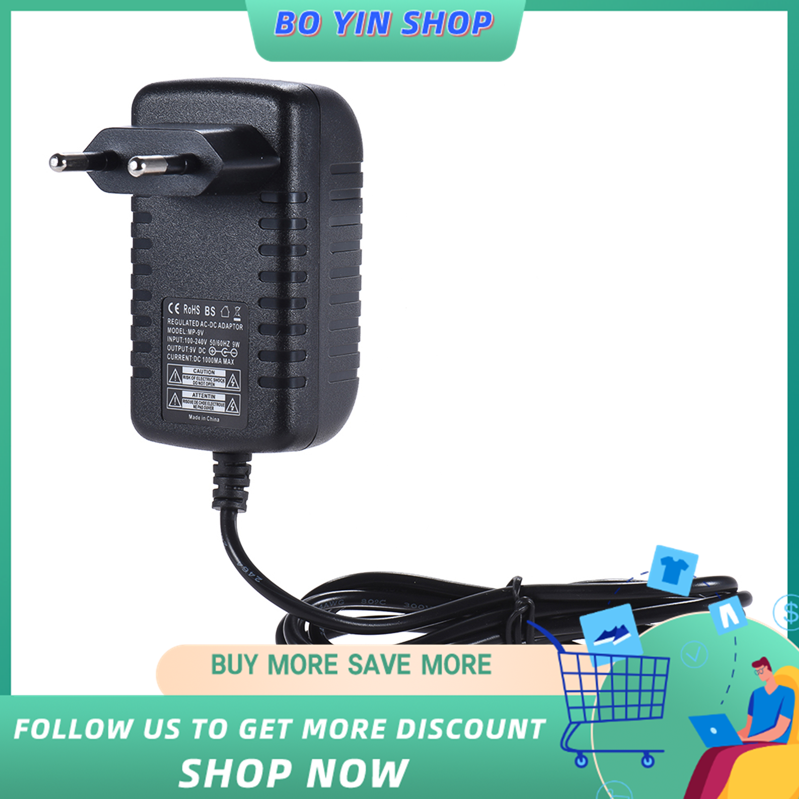9v 1a power supply adapter converter for guitar bass effect 100~240v input eu plug