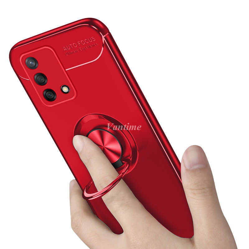 Vantime cho OPPO A95 A74 4G 360 ° Xoay vòng kim loại Chân đế bằng silicon mềm Vỏ chống va đập Mỏng mờ