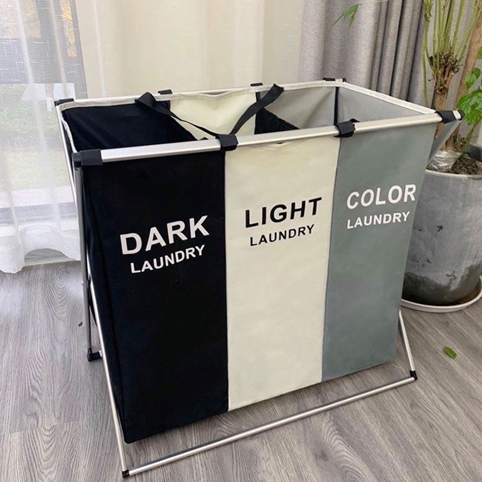 mandari Laundry Hamper X-shaped Frame Design Large Capacity Durable Multi-compartment Clear Print Multi-Functional 2/3 Girds Oxford Cloth Dirty Laundry Basket Household Supplies Laundry Storage Container