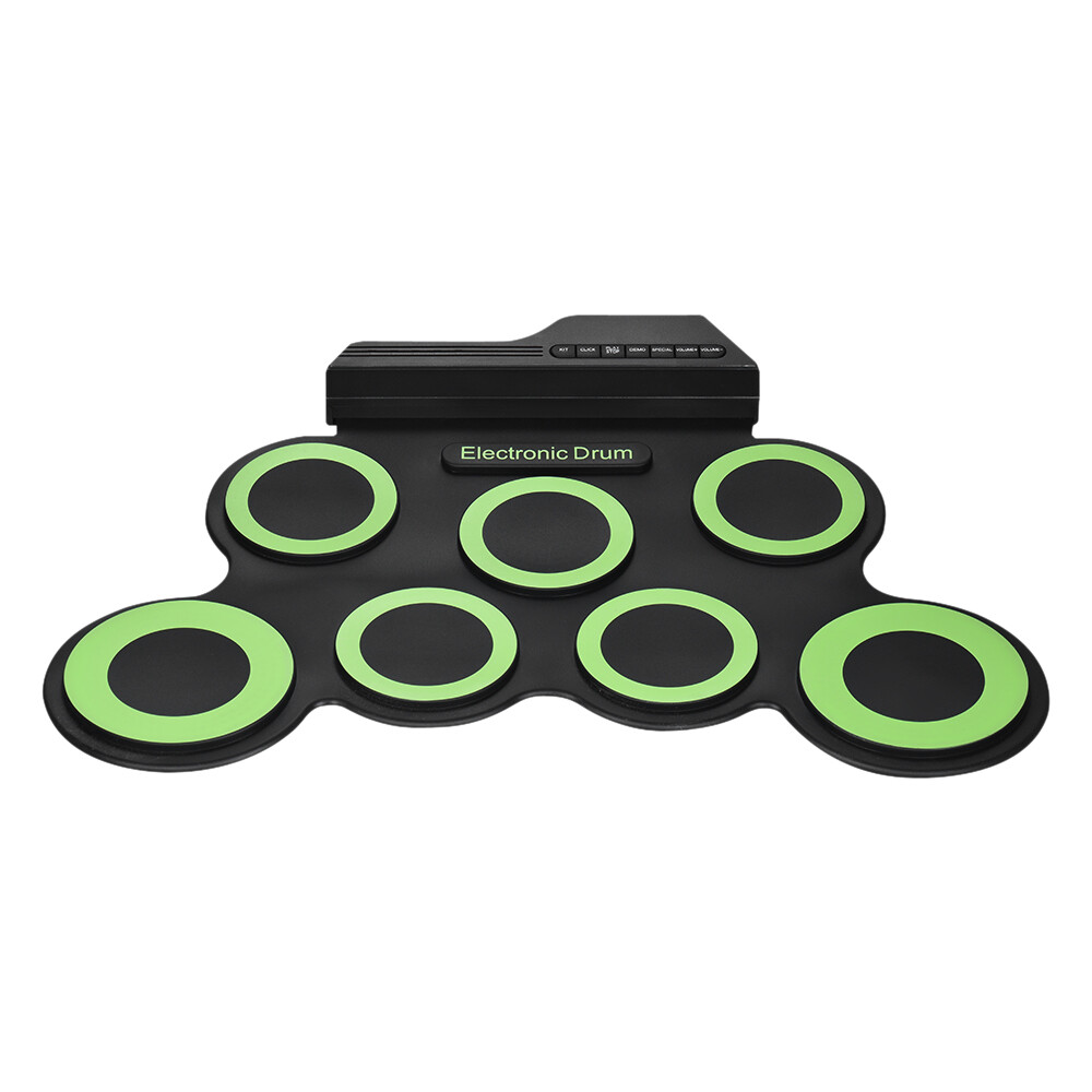 Compact Size Portable Digital Electronic Roll Up Drum Kit 7 Silicon Drum Pads USB Powered with Drumsticks Foot Pedals 3.5mm Audio Cable for Practice Beginners Kids