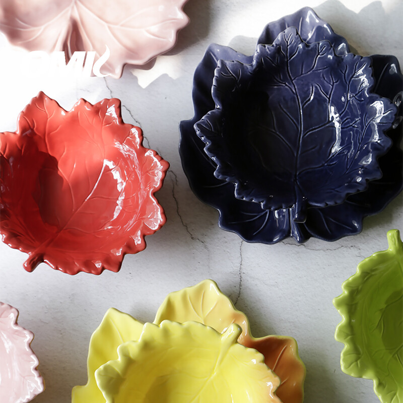 OMK Maple leaf shaped Ceramic plates and salad bowls