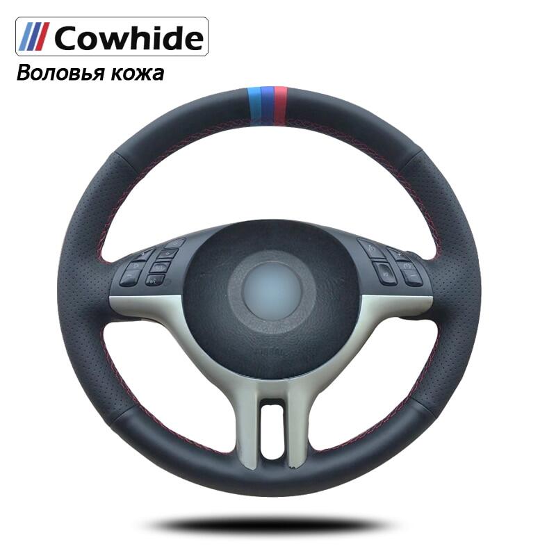 Handsewing Black Genuine Leather Steering Wheel Covers For BMW E39 E46 325i E53 X5