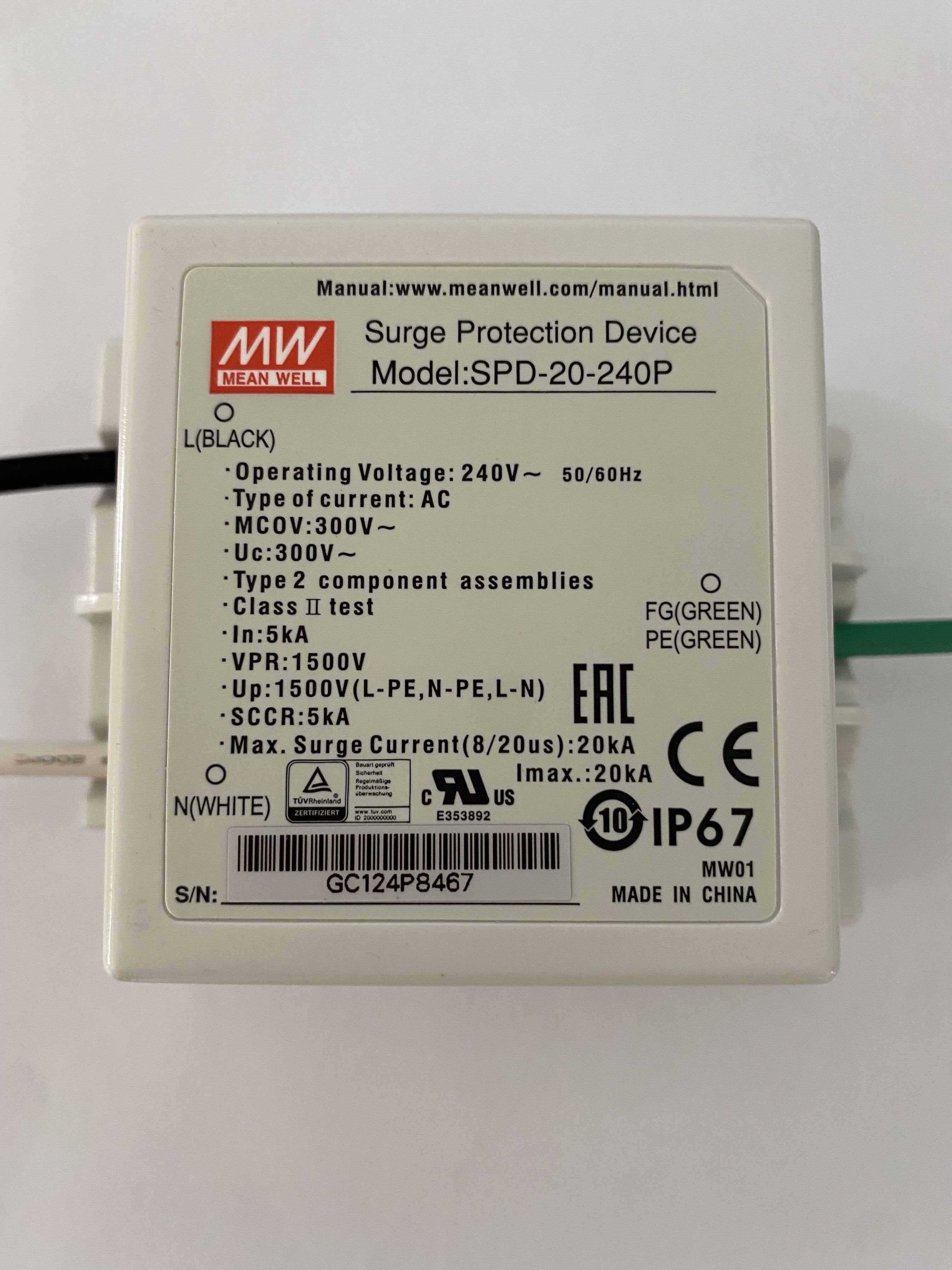 Mean well spd-20-240p spd-20-277p 20ka surge protection device spd-20 led driver lightning surge protector spd-20