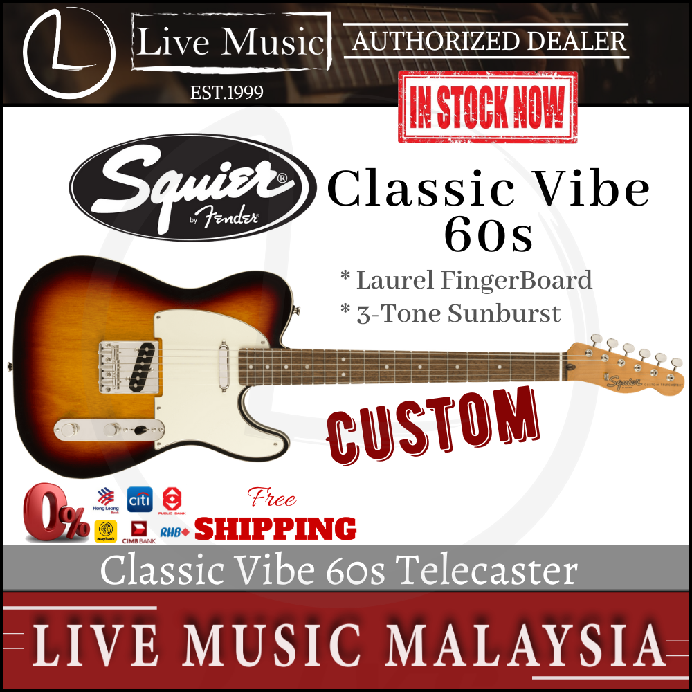 Squier Classic Vibe 60s Custom Telecaster Electric Guitar Laurel Fretboard 3 Tone Sunburst Lazada
