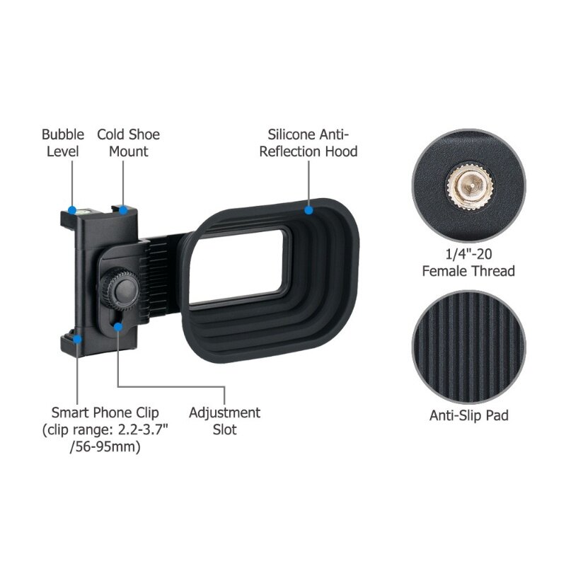 Kiwifotos Mobile Phone Clip Lens Hood with Cold Shoe 1/4