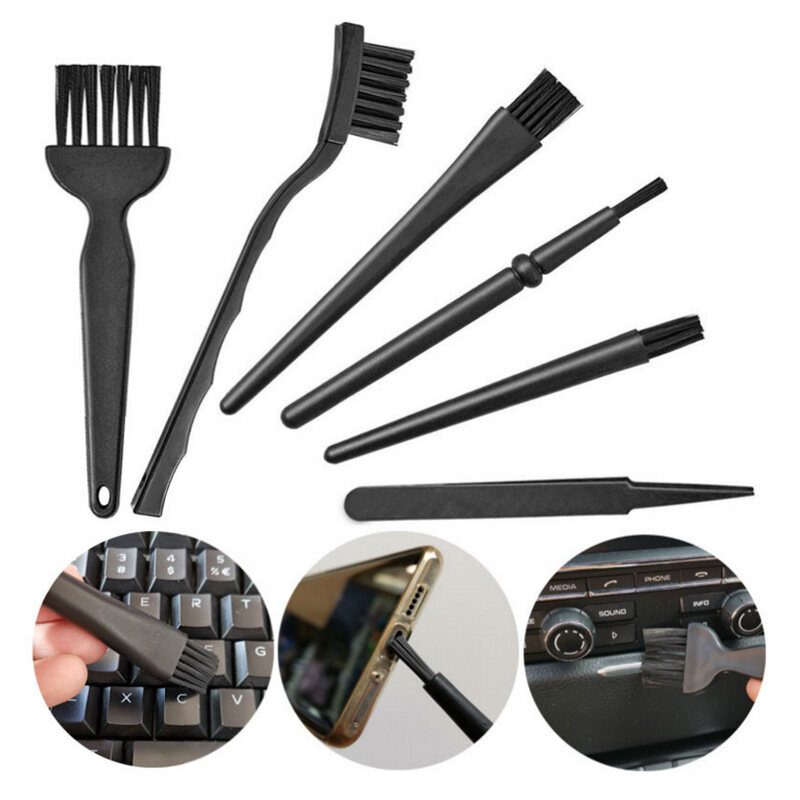 6in1 Multifunctional Portable Black Anti-static Soft Brush Computer Laptop Mouse Keyboard Car Dashboard Dust Removal Cleaning Brush
