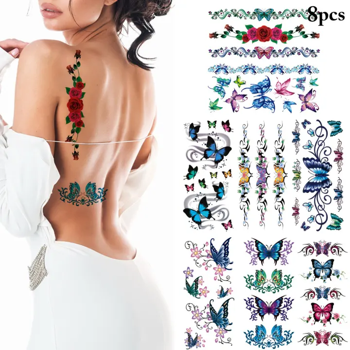 Download 8 Sheets Tattoo Sticker 3d Butterfly Flower Temporary Tattoo Body Sticker Lazada