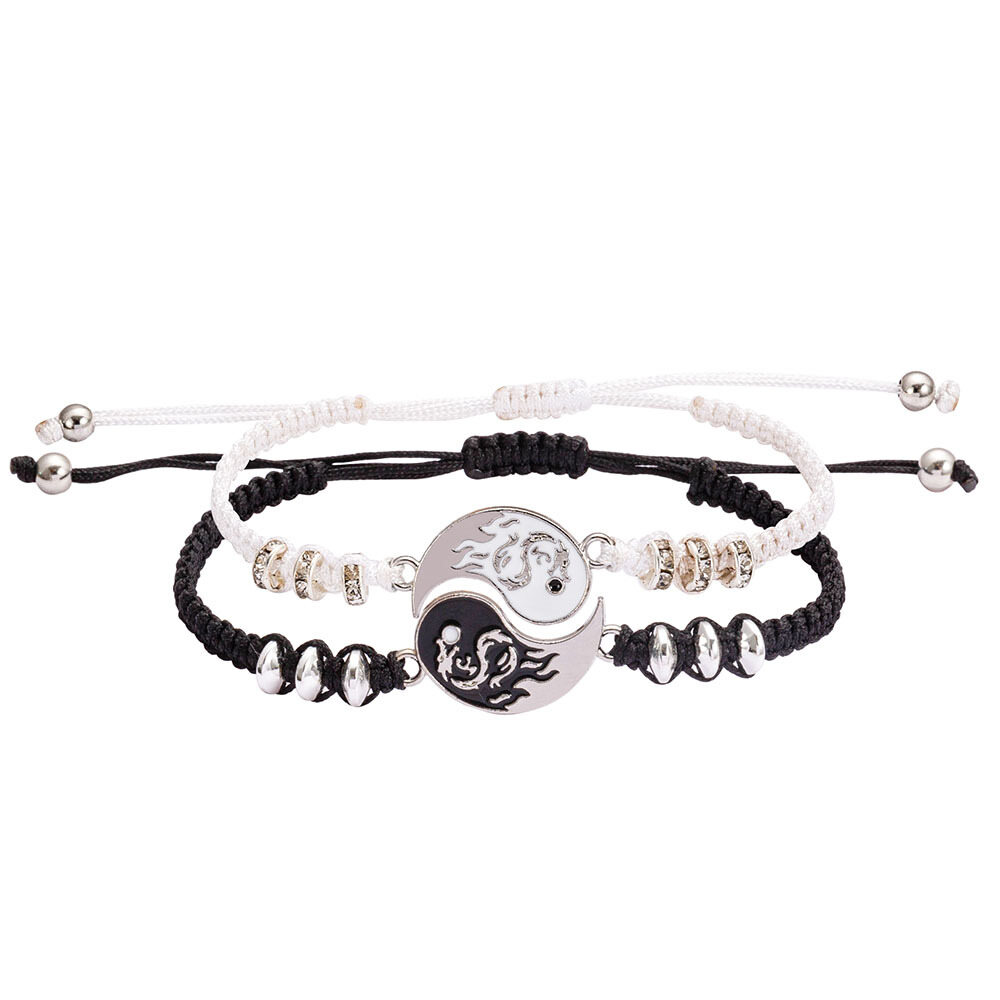 【small chrysanthemum】1pair Weaving Bracelets /Necklace Couple Gift Vintage Accessories Tai Chi Steampunk Dragon Couples Matching Adjustable Opening Alloy Fashion