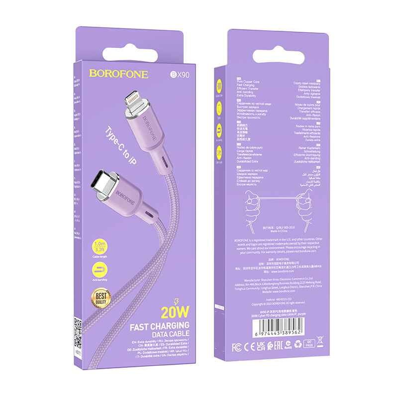 BOROFONE Cáp Dữ Liệu Sạc Nhanh PD20W BX90 Cáp Type-C Sang Lightning 3A Cho iPhone 14 13 12 Pro Pro 12 Mini Xs Max XR 8 Cáp USB C