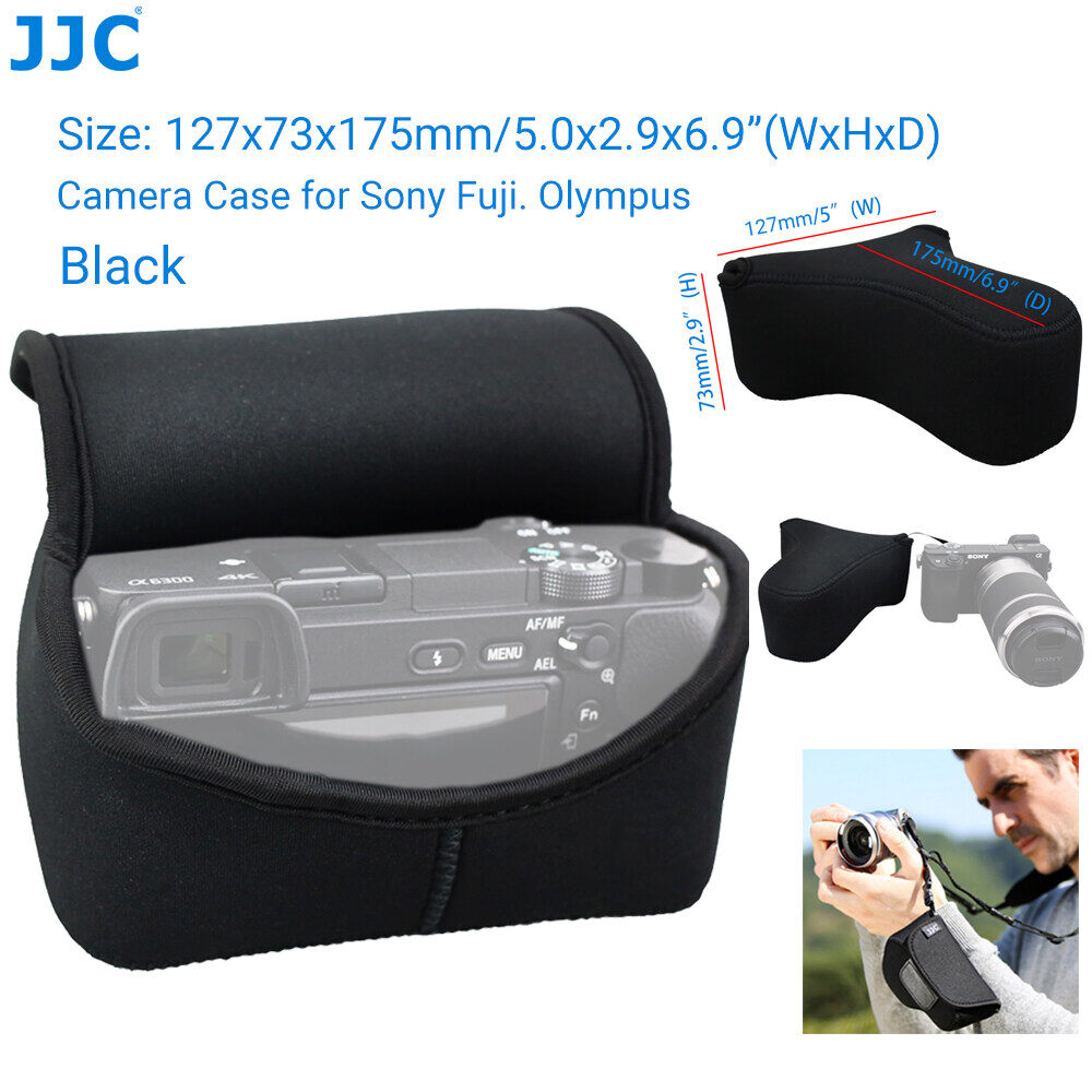 Jjc neoprene camera case protective sleeve pouch for sony a6600 a6500 a6400 a6300 a6100 a6000 a5100 a5000 with 55-210mm lens, for fujifilm xt30 xt20 xt10 with 55-210mm lens, for olympus epl7 epl5 epl6 with 75-300mm lens or 12-40mm lens