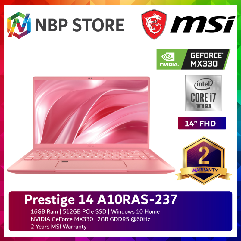 MSI Prestige 14 A10RAS-237 14 FHD Laptop Rose Pink ( i7-10710U, 16GB, 512GB, MX330 2GB, W10 ) Malaysia