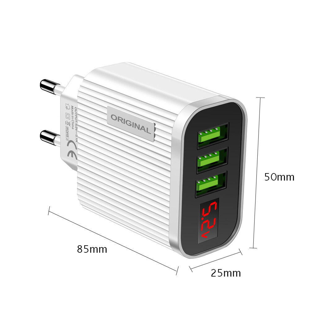 5V 3A Digital Display USB Charger for iPhone iPad Phone Tablet 3 USB Wall Charger Converter