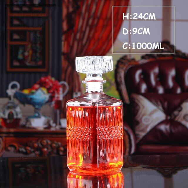 Square Crystal Glass Wine Bottle Transparent Jug Whisky Decanter 500ML 1000ML Home Bar Tool