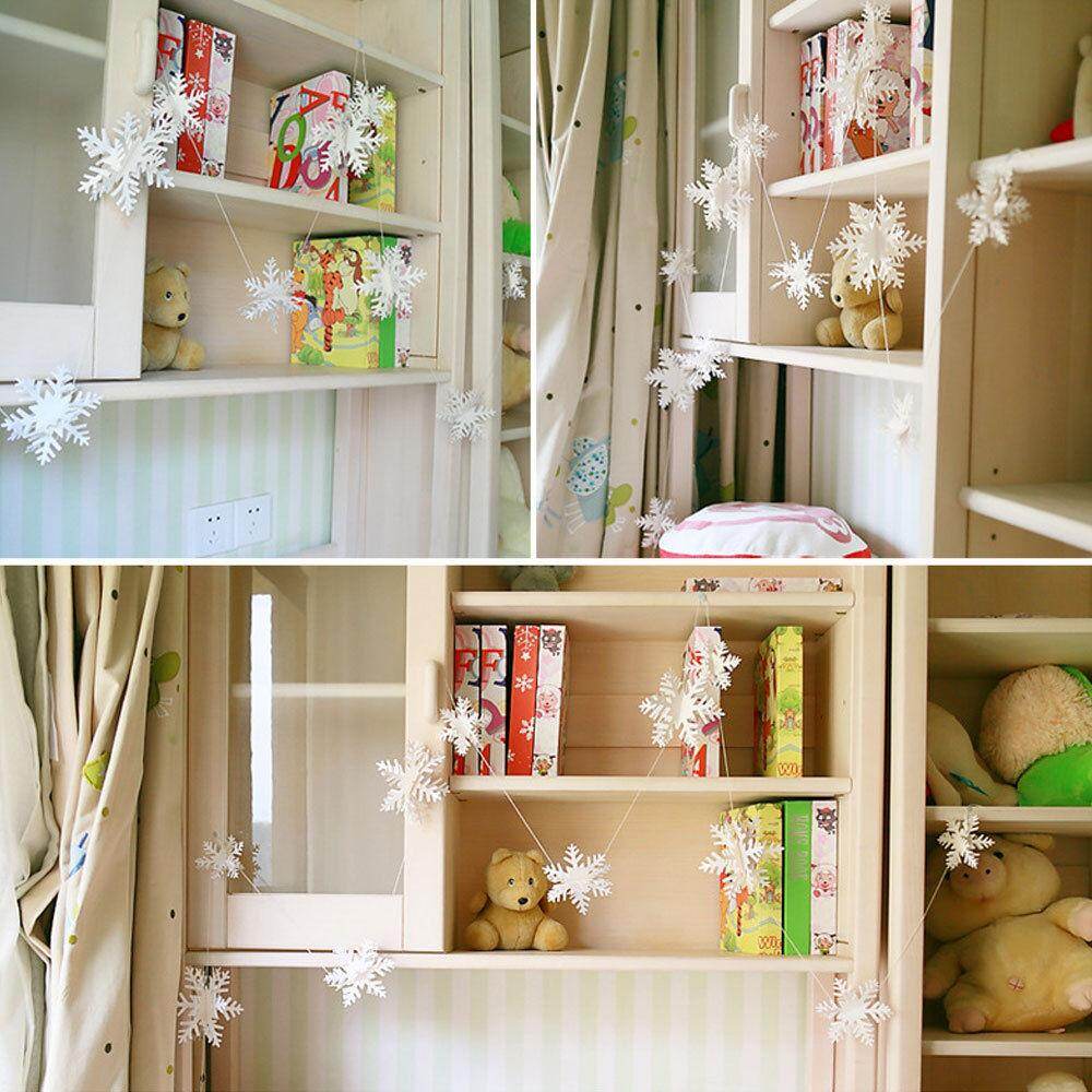 12Pcs/String 3D White Snowflake Christmas Ornaments Xmas Tree Hanging Decoration