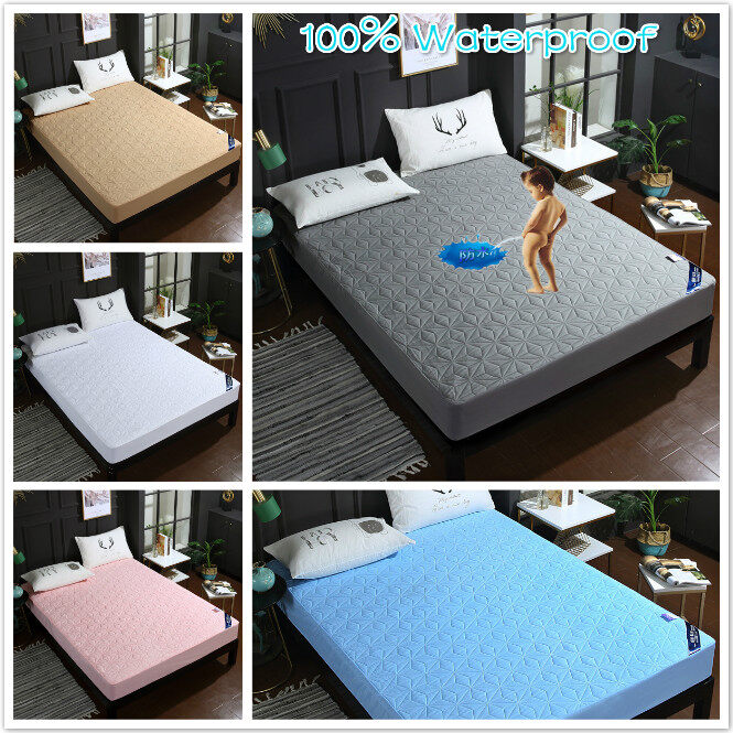 Ready Stock Brushed Fabric Waterproof Mattress Protector Waterproof Bed Sheet Anti Mite