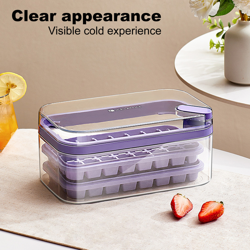 1Pc One-button Press Type Ice Mold Box Plastics Ice Cube Maker Ice Tray Mold With Storage Box With Lid Bar Kitchen Accessories