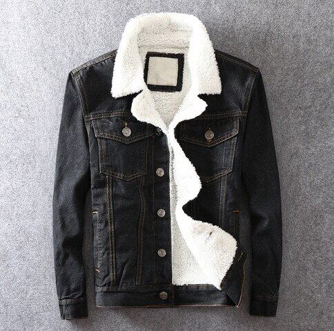 fleece lined black denim jacket mens