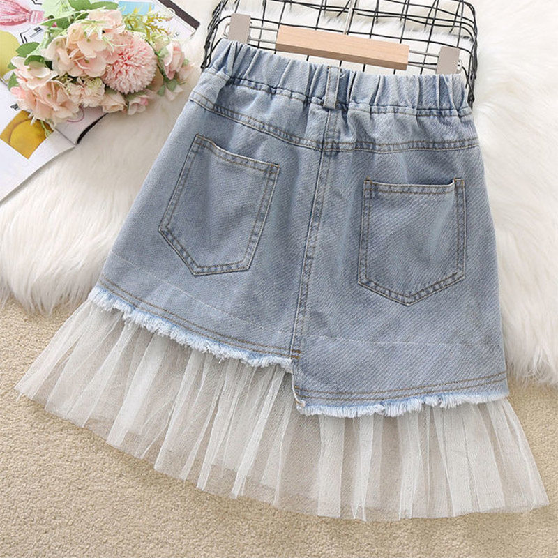 HOBIBEAR Denim skirt for girls summer patchwork mesh skirt foreign little girl short skirt summer dress children's skirt half cut skirt