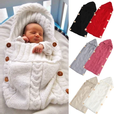 Newborn Infant Baby Boy Girl Blanket Knit Crochet Warm Swaddle Wrap Sleeping Bag