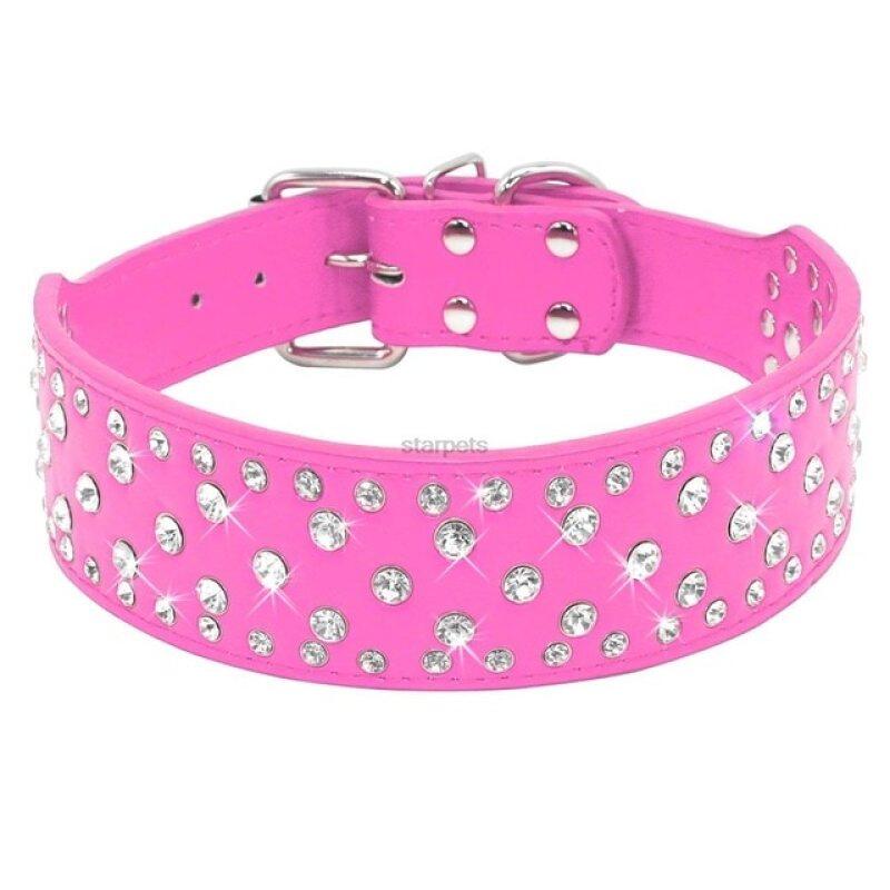 Thời Trang Jeweled Thạch Pet Dog Collars Sparkly Pha Lê Kim Cương Studded PU Leather Cổ Áo Cho Trung Bình & Lớn Chó Pitbull