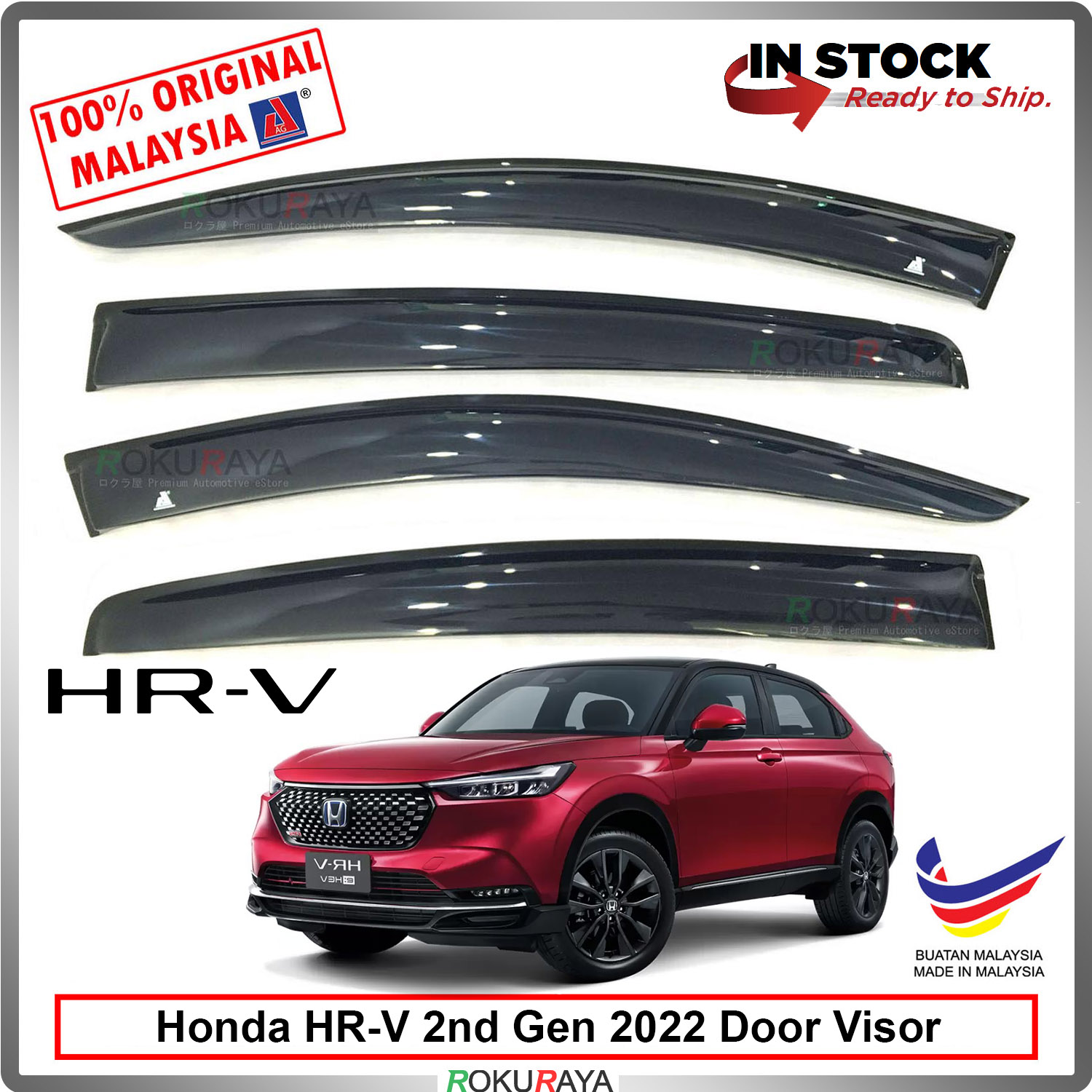 Chrome Trim Window Visors For 2015-2022 Honda HR-V - Clip-On Rain Guards (Smoke Tint)